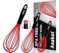 Anaeat Silicone Whisk, Thick Stainless Steel Wire Inner - Heat Resistant Kitchen Whisks for Non-Stick Cookware, Balloon Egg Beater for Whisking, Blending, Beating, Frothing & Stirring (Red)