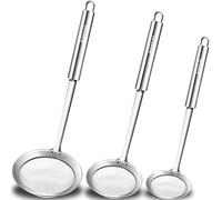 ANAEAT Stainless Steel Fat Skimmer Spoon - Set of 3 Professional Kitchen Fine Mesh Food Strainer and Hot Pot Skimmer with Long Handle for Skimming, Cooking, Frying, Grease, Gravy and Foam (3"+4"+4.7")