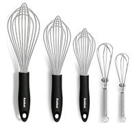 Anaeat Stainless Steel Kitchen Whisk Set of 5, Milk and Egg Beater Blender with Thick Wire for Whisking, Cooking, Baking, Beating and Stirring - 5"+7" Mini Whisk and 9''+11''+12'' Balloon Whisks