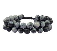 Anagha Jewels AAA " SnowFlake Obsidian " , 8mm Semi-Precious Round Beaded Bracelet Double Layer Beads Macrame Friendship Bracelet Handmade Designer Bracelet Couple Bracelet Chakra Healing Bracelet