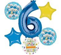 Anagram 6th Birthday Party Supplies Boy Smurf's Theme Balloon Bouquet Decorations
