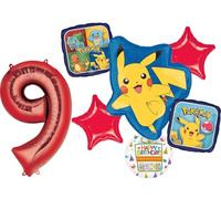 Anagram 9th Birthday Party Supplies 7pc Pikachu Foil Balloon Bouquet Decorations