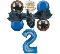 Anagram Hiccup and Toothless 2nd Birthday Party Supplies 7 pc Balloon Bouquet Decorations