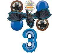 Anagram Hiccup and Toothless 3rd Birthday Party Supplies 7 pc Balloon Bouquet Decorations