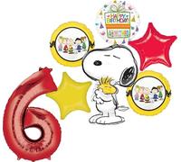 Anagram Peanuts 6th Birthday Party Supplies Snoopy and Friends 7pc Balloon Bouquet Decorations