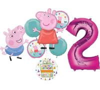 Anagram Peppa and George 2nd Birthday Party Supplies Pig Foil Balloon Bouquet Decorations, BQ_4282
