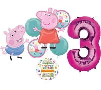 Anagram Peppa and George 3rd Birthday Party Supplies Pig Foil Balloon Bouquet Decorations, BQ_4283
