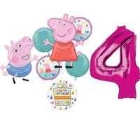Anagram Peppa and George 4th Birthday Party Supplies Pig Foil Balloon Bouquet Decorations, BQ_4284