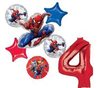 Anagram Spider-Man 4th Birthday Party Supplies 7pc Balloon Bouquet Decorations
