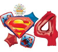 Anagram Superman 4th Birthday Party Supplies 7pc Balloon Bouquet Decorations