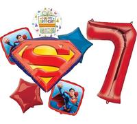 Anagram Superman 7th Birthday Party Supplies 7pc Balloon Bouquet Decorations