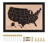 AnairsMo Push Pin Map United States on Burlap, 14" X 11" US Map Pin Board with 10 Golden Pins, US Travel Tracker for Traveling, Perfect Gifts for Couples or Travelers