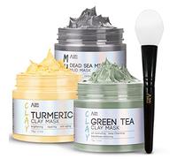 ANAiRUi Clay Face Mask Kit, Turmeric Clay Mask - Green Tea Face Mask - Dead Sea Minerals Mud Mask, Spa Facial Mask Set for Deeply Cleansing, Detoxing and Controlling Oil, 210g