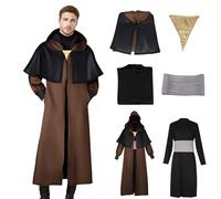 Anakin Master Cosplay Costume,Sheev Cosplay Cloak with Pectoral,Cummerband Men Medival Tunic Robe with Hood for Halloween,Comic-Con (Brown+Black, M)