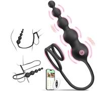 Anal Beads Couples Male Adult Sex Toys - Vibrating Anal Butt Plug with Cock Ring, Strap On Anal Dildo, Remote Control APP Prostate Massager Penis Ring Vibrator with 9 Vibrations, Sex Toy for Men