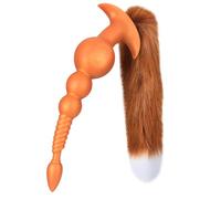 Anal Beads with Removable Foxtail Extra Long Fox Tail Anal Butt Plug Sex Toy Liquid Silicone Anal Plugs Anal Stimulator for Men Women Couples Cosplay Anal Trainer Erotic SM Sex Games (XXL) (XL)