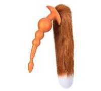Anal Beads with Removable Foxtail Extra Long Fox Tail Anal Butt Plug Sex Toy Liquid Silicone Anal Plugs Anal Stimulator for Men Women Couples Cosplay Anal Trainer Erotic SM Sex Games (XXL) (S)