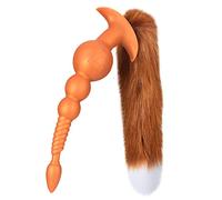 Anal Beads with Removable Foxtail Extra Long Fox Tail Anal Butt Plug Sex Toy Liquid Silicone Anal Plugs Anal Stimulator for Men Women Couples Cosplay Anal Trainer Erotic SM Sex Games (XXL) (L)