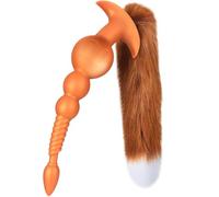 Anal Beads with Removable Foxtail Extra Long Fox Tail Anal Butt Plug Sex Toy Liquid Silicone Anal Plugs Anal Stimulator for Men Women Couples Cosplay Anal Trainer Erotic SM Sex Games (XXL) (XXXL)