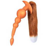 Anal Beads with Removable Foxtail Extra Long Fox Tail Anal Butt Plug Sex Toy Liquid Silicone Anal Plugs Anal Stimulator for Men Women Couples Cosplay Anal Trainer Erotic SM Sex Games (XXL) (2X-Large)