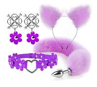 Anal Butt Plug 4pcs Cute Tail Anal Plug Cat Ears Headbands Set Neck Collar Nipple Clamps Cosplay Erotic Sex Toys for Female Male Couples