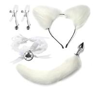 Anal Butt Plug 4pcs/Set Fox Tail Anal Plug Cat Ears Headbands Set Adult Games Nipple Clip Bell Neck Collar Erotic Cosplay Sex Toys for Women