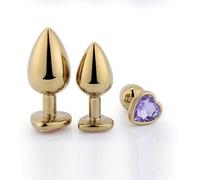 Anal Butt Plug Golden Small Medium Large 3 Sizes a Set Heart Shape Metal Anal Beads Butt Plug Sex Toy(Light Purple)