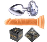 Anal Butt Plug Pegging Dildo, Metal Butt Plug with Realistic Dildo Penis Cock Anal Butt Plug Massager G-Spot Stimulation Orgasmic Adult Sex Toys for Women Men & with Adult Themed Role Play Dice
