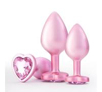Anal Butt Plug Sex Toys - 3 Pcs Anus Plug with Crystal Diamond Base Adult Anal Trainer Kit Anal Bead for Women Men and Beginners Prostate Massage (Pink)