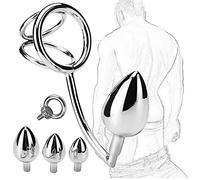 Anal Hook with Cock Ring Metal Anal Plug Butt Plug 3 Interchangeable Balls SM Bondage Asslock Prostate Stimulation Cock Ring Testicle Ring Fetish Sex Toys for Men Women(Ø50mm)