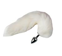 Anal Plug Fox Tail, Fluffy Tail Cat Claw Butt Plug Stainless Steel Anal Sex Toy Cute Sexy Cosplay Erotic Role Play Game Anus Toy for Adults Female Women Men Couples (White)