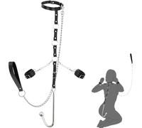 Anal Plug Hook BDSM Sex Bondage Restraints Set, Collar Neck Anal Hook Adjustable Behind Back Handcuffs Sex Bondage Kit with Butt Plug Adult Sex Toys SM Fetish Toy for Couple Lovers