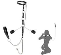 Anal Plug Hook with Adjustable Handcuffs Towing Rope Anal Hook Restraints Bondage Collar Neck Anal Hook Sex Bondage Set with Butt Plug BDSM Leather Sex Restraints SM Fetish Toy for Couple Lovers