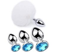 Anal Plug Sex Toys Games for Women,4 PCS Stainless Steel Butt Plug Fox Tail Butt Plugs Trainer Silicone Anal Plugs for Adult Sex Toy for Couple Anal Training Set (Set 3)