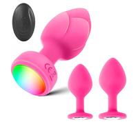 Anal Plug Vibrator with 3Pcs Butt Plug,10 Modes Vibrating Butt Plug - LED Color Light Remote Control Anal Plug, Adult Sex Toys and Games (Pink)