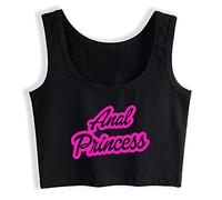 Anal Princess Design Cute Crop Top Hotwife Vest Tops Sleeveless Cotton Black