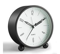 Analog Alarm Clock, 4 Inch Super Quiet, Non-Ticking, Small Clock with Night Light, Battery Operated, Simple Design for Bedside Table, Desk, Black