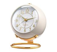 Analog Alarm Clocks for bedrooms,Small Desk Clocks,Night Light, Non-Ticking，Battery Powered,Silent Alarm Clock,Simple Design Desktop Alarm Clock. (White)