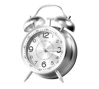 Analog Alarm Narrative - Classic Table Clock, Rechargeable Metal Case | Twin Bell Design With Loud Ringtone, Portable Bedroom Travel Accessories