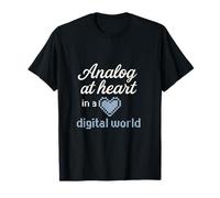 Analog at Heart in a Digital World Cursive Pixel Art T-Shirt