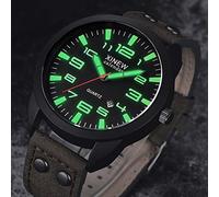 Analog Date Casual Business Watches Quartz Wrist Watch Leather Men's Men's Watch Watches for Senior Citizens (B, One Size)