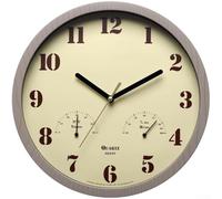 Analog Outdoor Wall Clock with Waterproof Design, For Silent Quartz Movement, Thermometer, and Hygrometer for Garden, Porch, and Patio Decoration (Yellow)