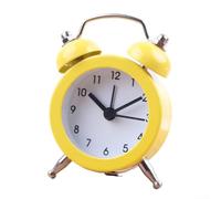 Analog Quartz Double Bell Alarm Clock with Metal Body, Glass Lens and PVC Face, Battery Powered, Low Noise Operation Suitable for Bedside Use (yellow)