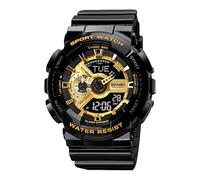 Analog Quartz Wrist Watch with Multi-Time Zone Waterproof Stopwatch - Balck Gold