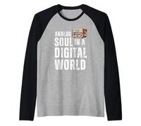Analog Soul in a Digital World Retro Aesthetic Tech Design Raglan Baseball Tee