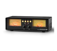 Analog VU Meter Audio Switcher Box with 4-Way Splitter, Dual Level Indicator for and Microphone Input, Remote Control(Yellow Backlight)