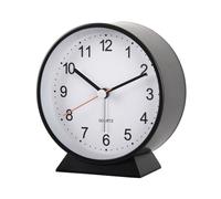 Analogue Alarm Clock, Bedside Clock with Night Light, Retro Silent Mantel Clocks for Mantelpiece Office Desk and Bedroom, Battery Operated Simple Round Alarm with Big Numbers for Seniors Kids, Black