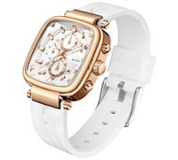 Analogue Men's Watch Rectangular Quartz Wrist Watch Men's Waterproof Lighting with 3 Dial 6 Hands Chronograph Stopwatch Date Display Cool Square Design Retro White Gold, White, Retro