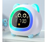 ANALOI Alarm Clock for Kids, Ok to Wake Clock for Kids with Eye Protection Sleep Training Auto Off Feature 10 Night Light Dual Alarm for Bedroom, Kids Alarm Clock Aurora Blue Cat Gifts for Girls Boys