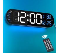 ANALOI Digital Wall Clock Large Display, 13.7 inch Large Digital Wall Clock with RGB Color Changing Remote Control, Date Week Temperature Auto DST, Auto Brightness Dimmer Big Clock with Night Lights